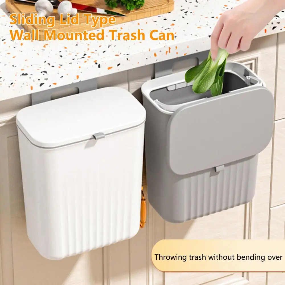 

Kitchen Trash Can With Lid Wall Mounted Hanging Trash Bin Litter Holder Cabinet Door Bathroom Garbage Bin Counter Bins Dustbin