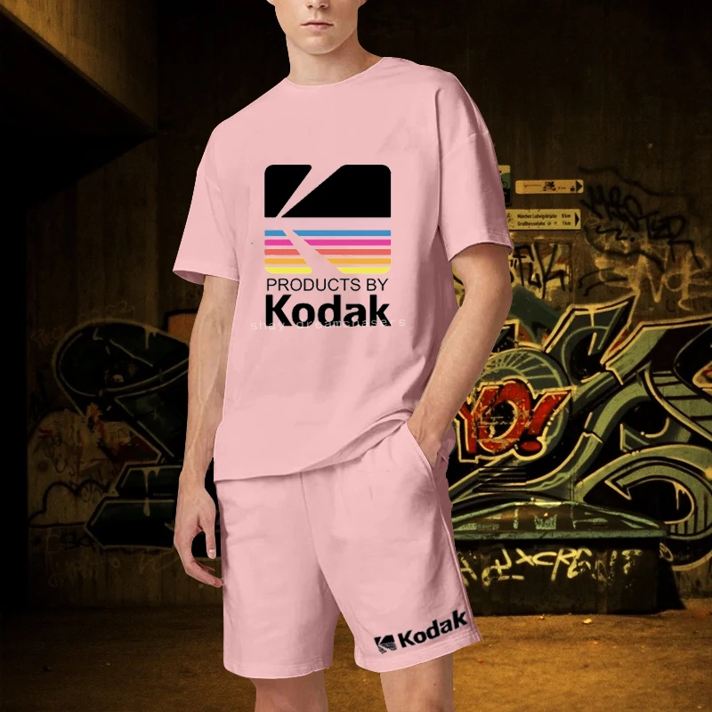 S-4XL 100%Cotton Tracksuit 2 Piece Outfits Designer Brand Kodak Suits Summer Fashion Kodak Letter Print Men T-Shirt Sets