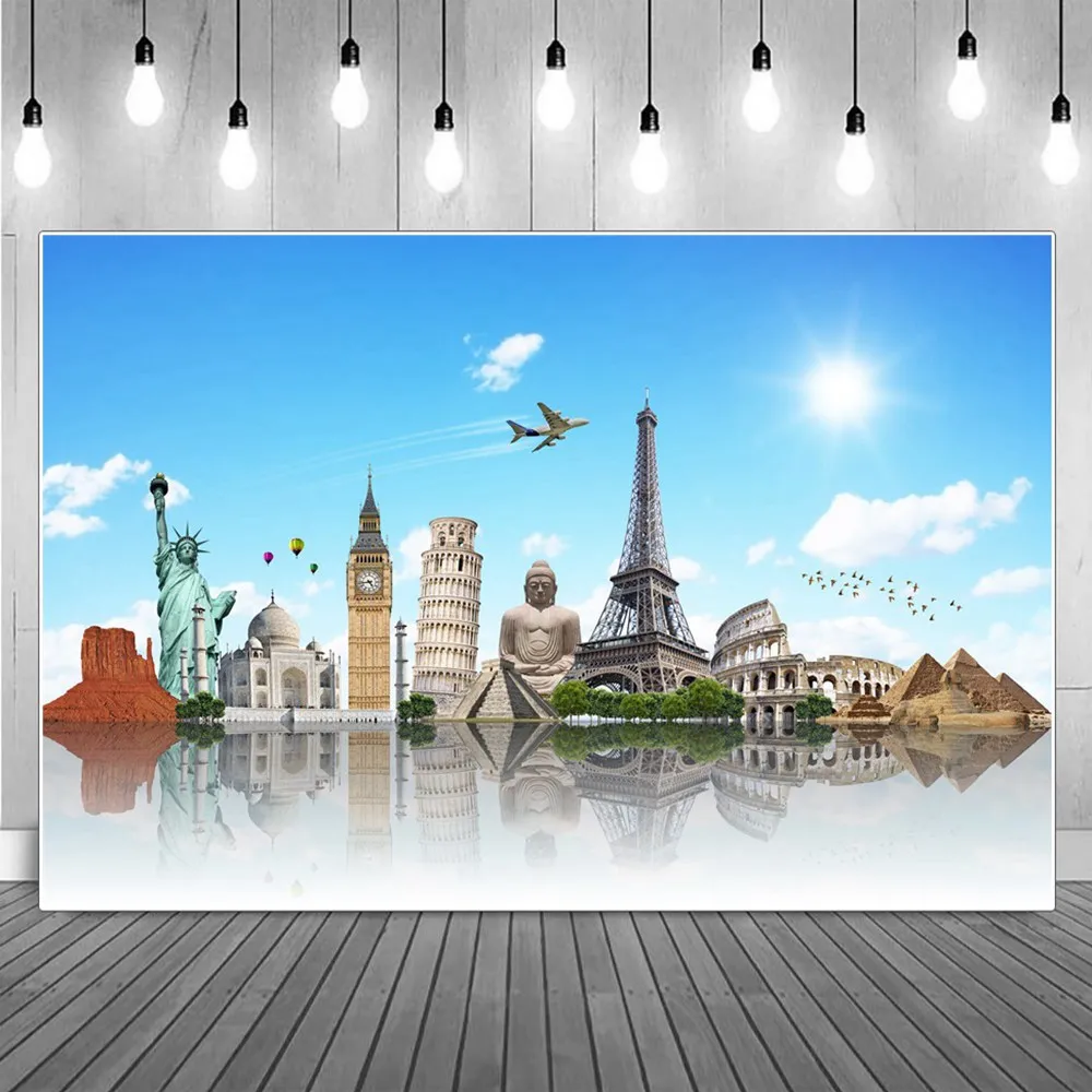 

Scenic Spots Sets Birthday Party Photoshoot Backdrop Dream Trave Churches Big Ben Tower Pyramid Taj Mahal Photography Background