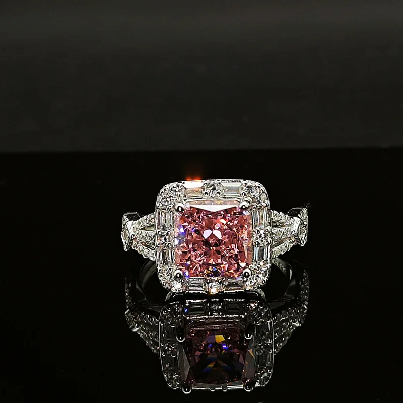 

S925 sterling silver with pink high carbon diamond luxury Pave synthetic diamond wedding party women's daily adjustable ring ​
