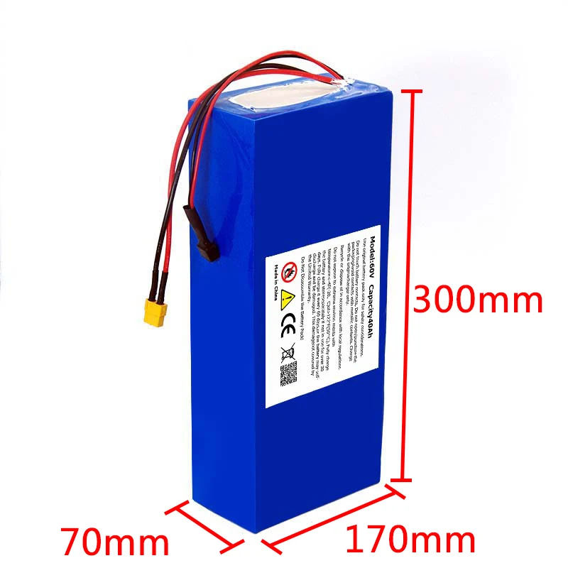 Электрический велосипед на 60V 40AH 18650 батарее для скутера-мотоцикла на 67.2V 3000W, перезаряжаемая батарея с одним портом BMS + зарядным устройством 3A.