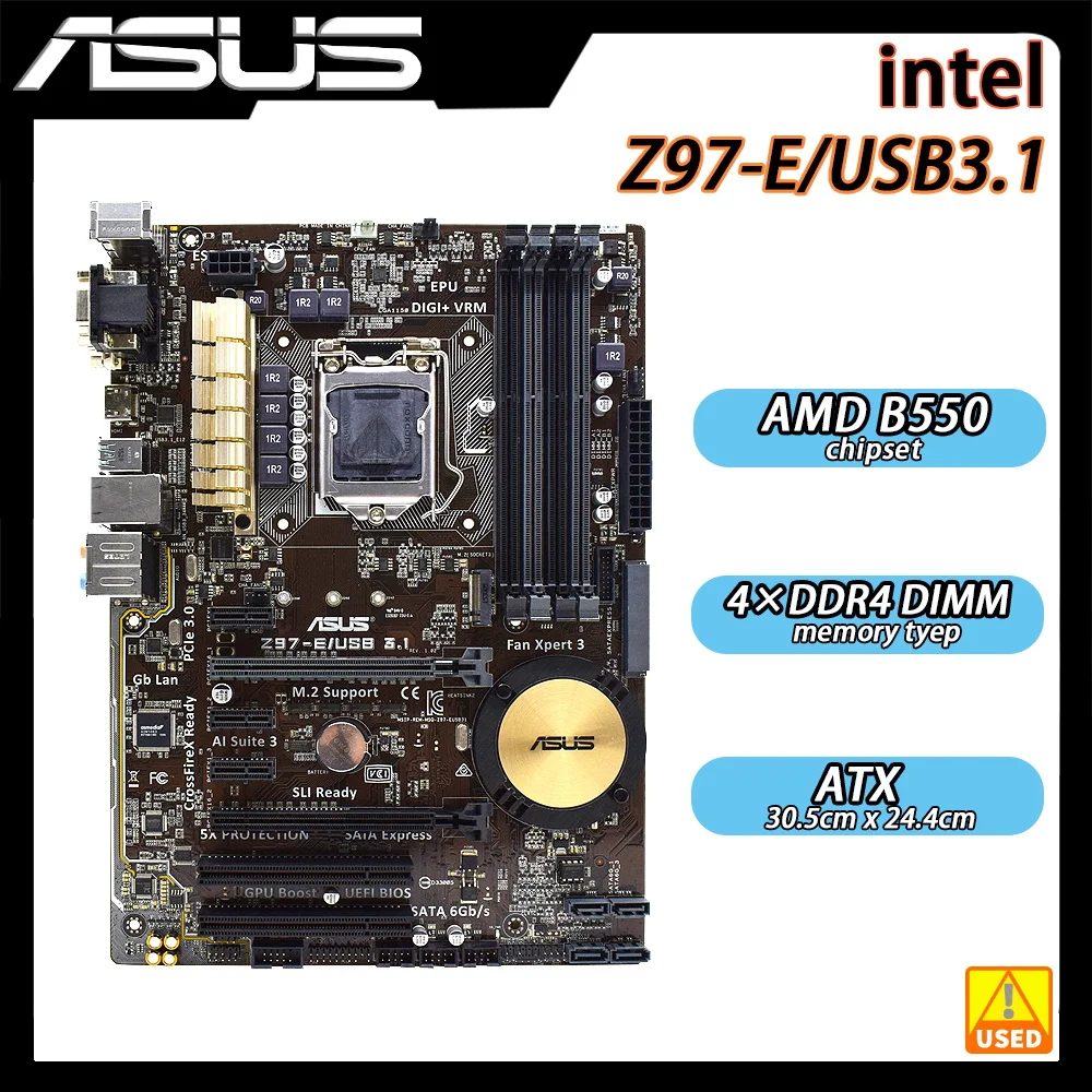 

Z97 Motherboard LGA 1150 ASUS Z97-E/USB3.1 DDR3 32GB RAM Kit Xeon Intel Core i7 4770K Cpus DVI HDMI M.2 SATA3 ATX PCI-E 3.0