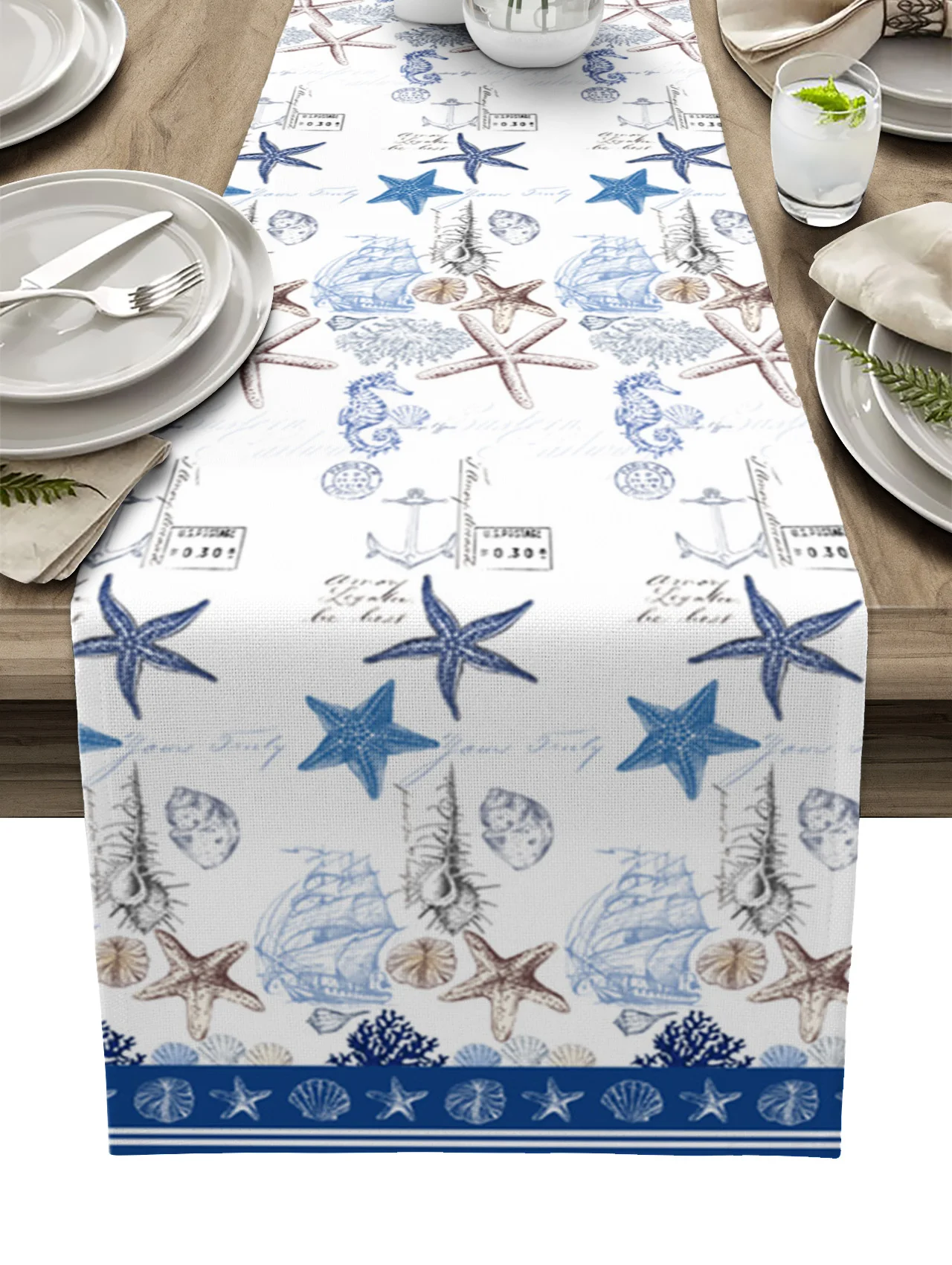 

Синяя коричневая Морская звезда коралловый сосуд оболочка бордюр настольная дорожка украшение домашний декор обеденный стол украшение ст...