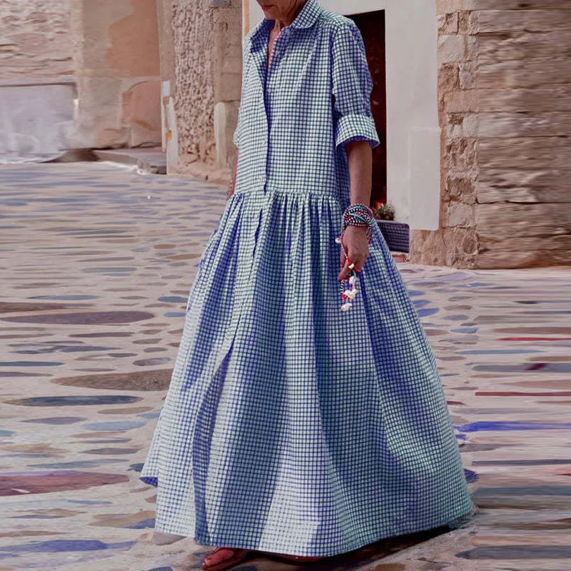 

Осеннее модное женское длинное платье в клетку с подолом и принтом, офисное элегантное платье с лацканами и пуговицами, весеннее Повседневное платье-рубашка с длинным рукавом