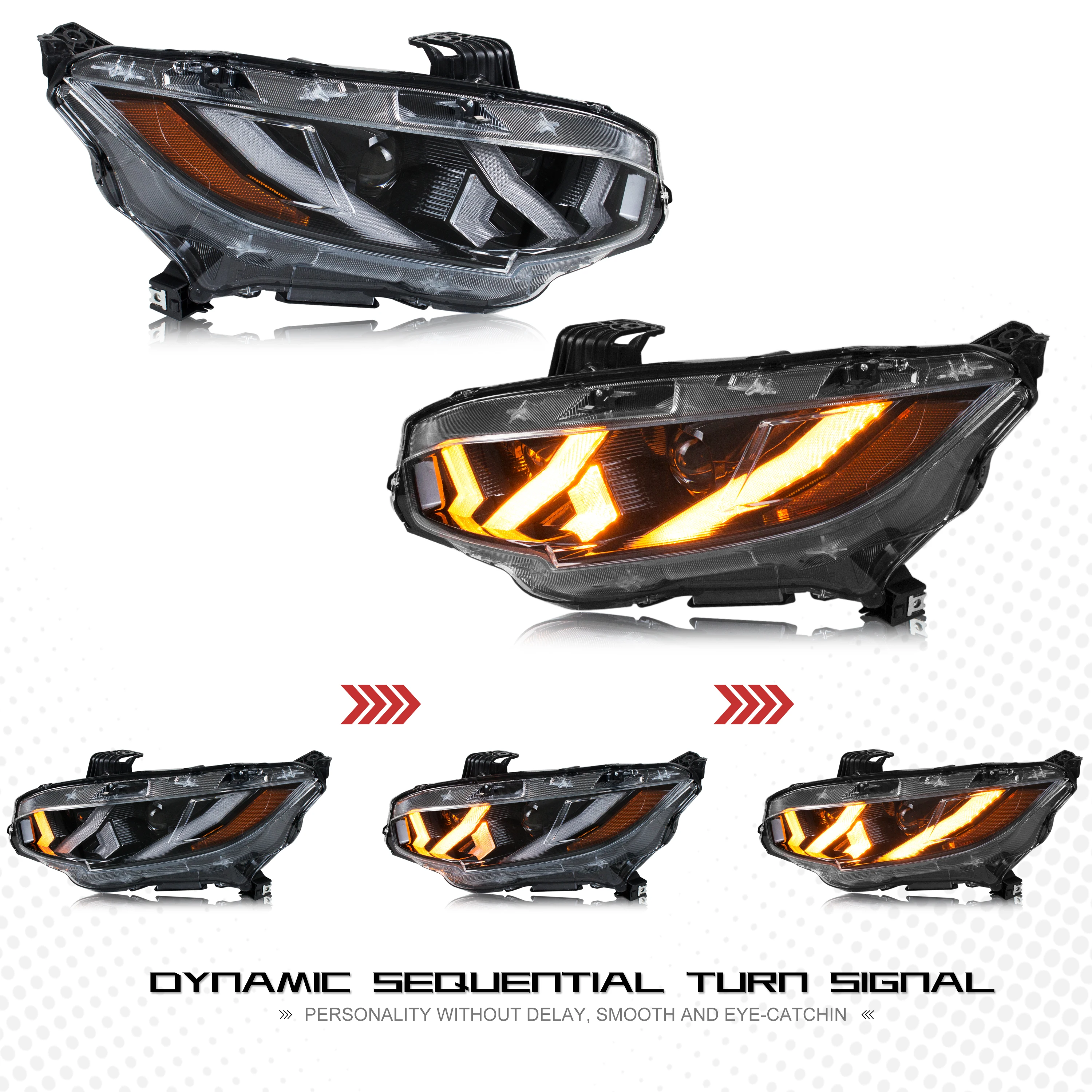Светодиодные фары для Honda Civic 2016-2021 10-го поколения FK Седан Хэтчбек Type-R Пусковой