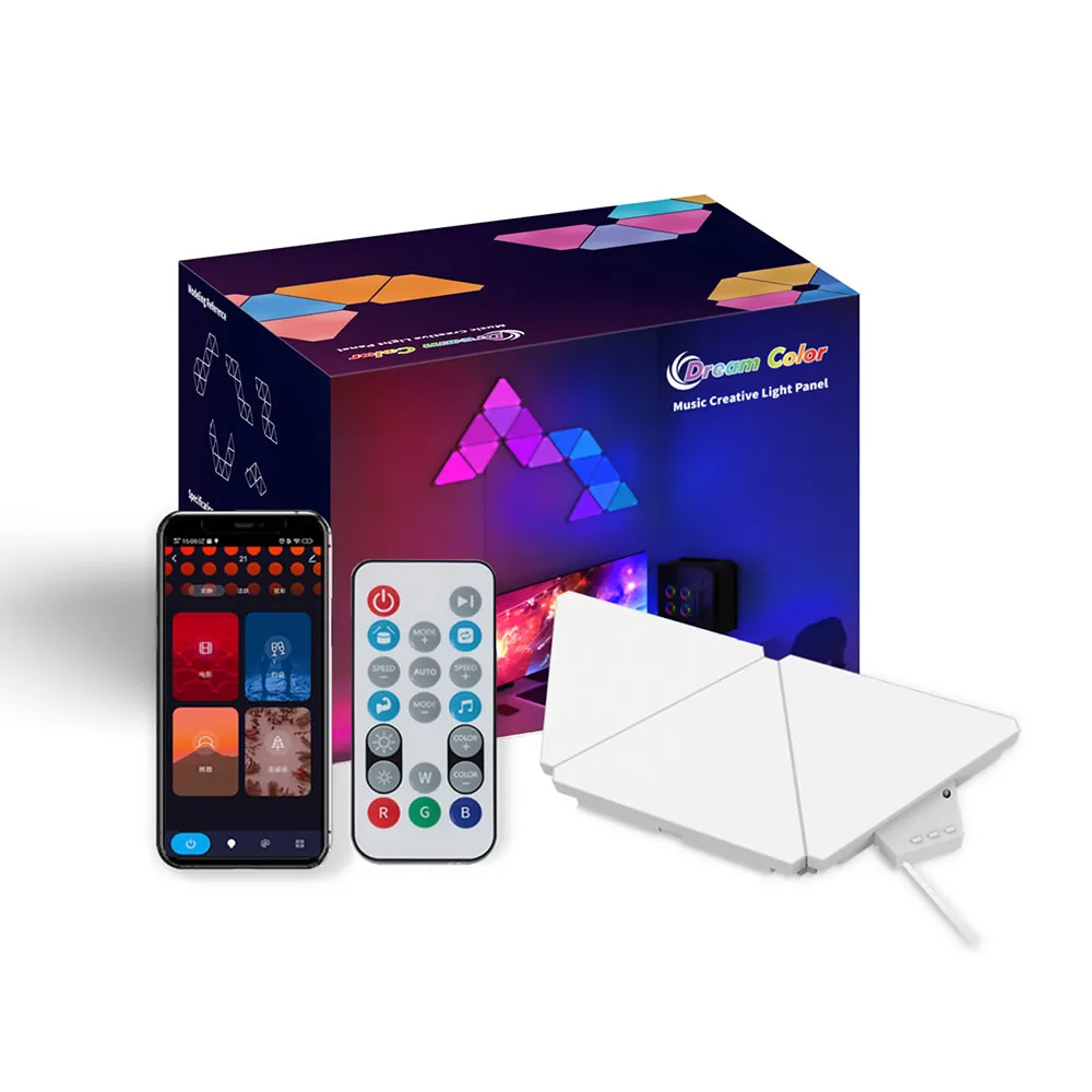 Фото Banqcn треугольные светодиодные игровые настенные светильники RGB для спальни, световые панели для умного дома, работает с приложением Alexa Google Assistant/голосом №4
