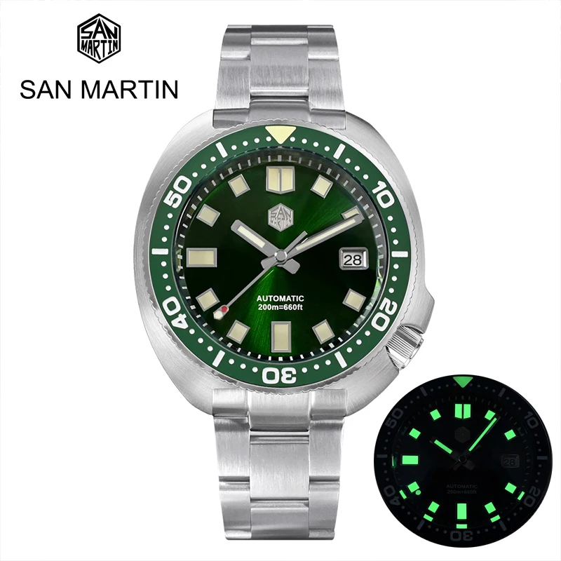 

Top Brand San Martin Men Watch Luxury 44mm New Turtle Diving NH35 Automatic Mechanical Sapphire Bracelet 20Bar Luminous Relojes