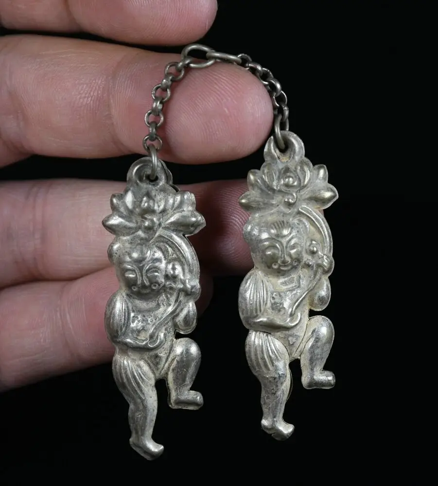 

5,5 см Редкий Старый китайский Miao Серебряный фэн-шуй детский кулон на удачу ожерелье