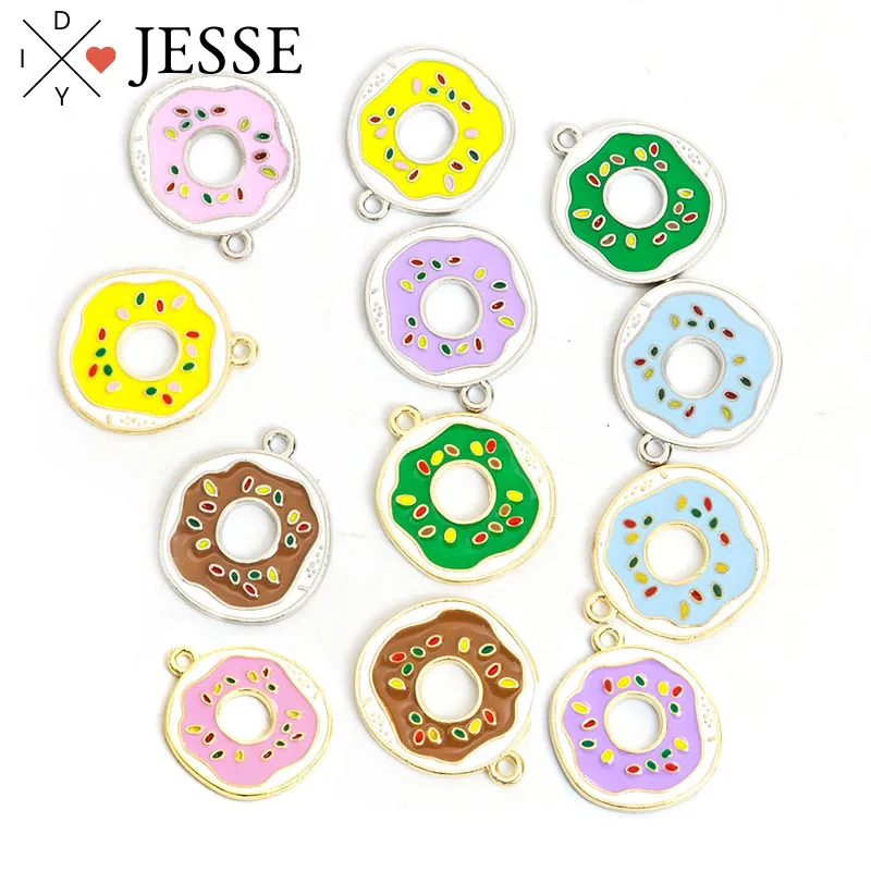 10Pcs Colorful Enamel Alloy Charms Pendants  Cute Donut Charms for Jewelry Making Funny Food Jewelry Accessories