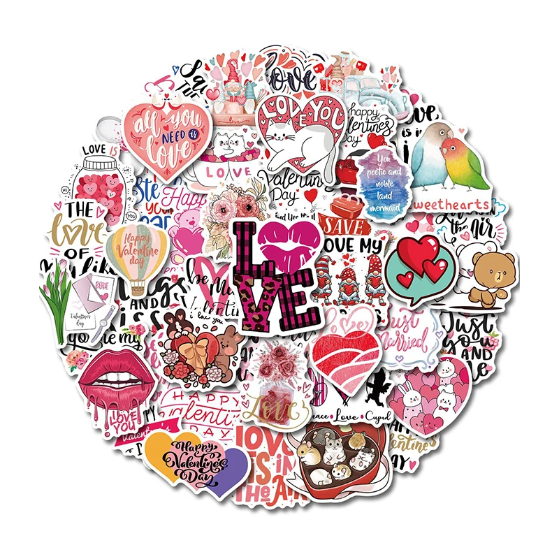 

50 Pcs Valentine's Day Series Stickers LOVE Love Romantic Confession Stickers Decals Luggage Notebook Waterproof Sticker
