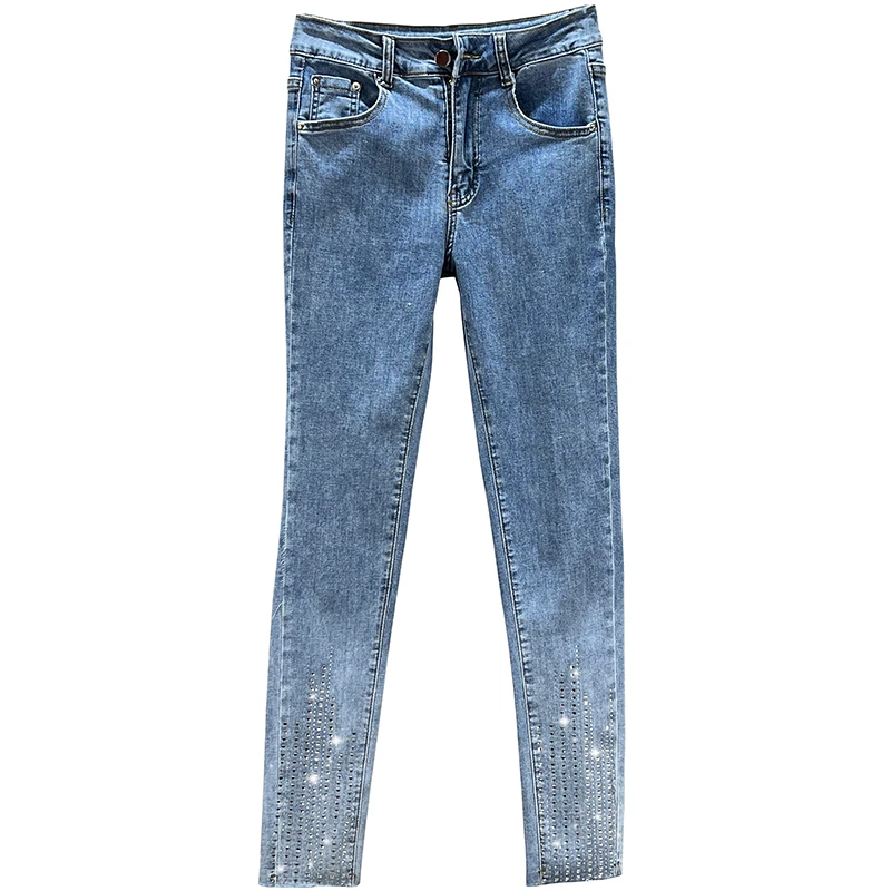 Jeans for Women 2022 New Elastic Denim Pants High Waist Slim Fit Trousers Hot Drilling Skinny Pants Girls Students Casual Jean