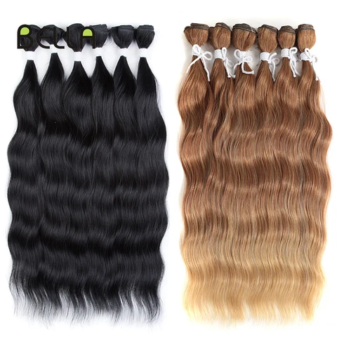 Extensiones de cabello sintético ondulado Bella para mujer, color marrón claro, 6 pulgadas, 6 juegos. 20