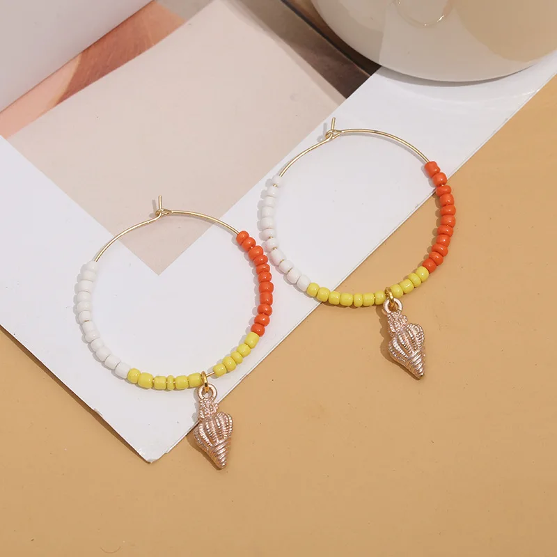 

2023 European and American Fashion Rice Beads Personalized Exaggerated Conch Earrings Bohemian Earrings Wholesale