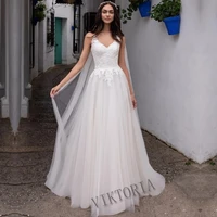 viktoria elegant wedding dresses v neck custom made court train zipper a line appliques sleeveless vestidos de novia