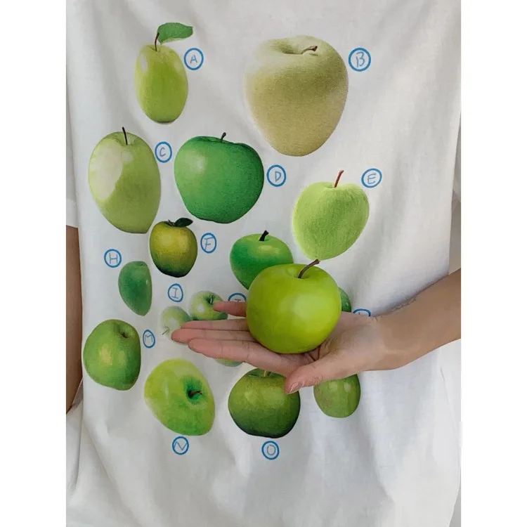 Летние футболки с принтом клубники яблока Y2k E-Girl круглым вырезом средней длины