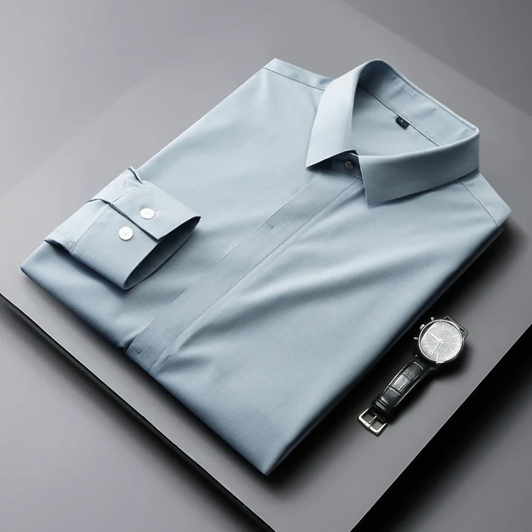

New 2022 Autumn Solid Long Sleeve Dress Blouse Men Clothing Slim Fit Casual Formal Wear Office Tops Hot Shirts Clothes W361