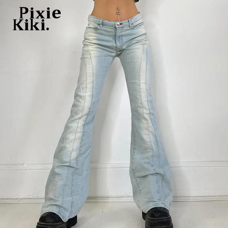 

PixieKiki Retro Washed Low Rise Jeans Y2k Streetwear Women Bottoms Vintage Denim Trousers Flare Pants P77-DH40