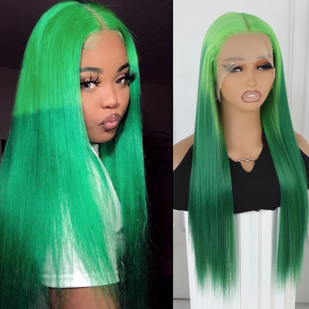 Синтетический парик фронта шнурка Apolaurel с темно-зеленым длинным прямым