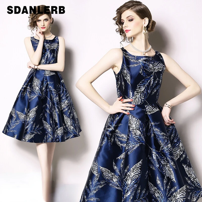 

New Fashion Printed Sleeveless Dress Women's Spring Elegant Mid-length Dress A-line Female Outer Wear Party Midi Dresses