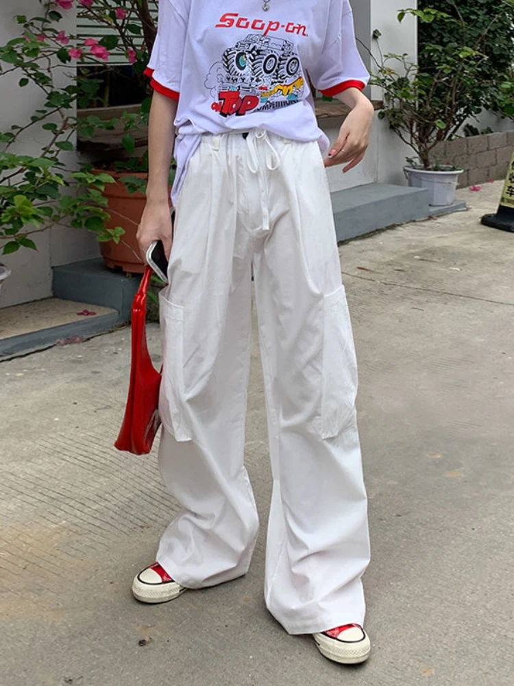 HOUZHOU Gothic Punk Parachute Pants Women Y2K Harajuku Techwear Pockets White Cargo Trousers Female Jogging Sweatpants Grunge