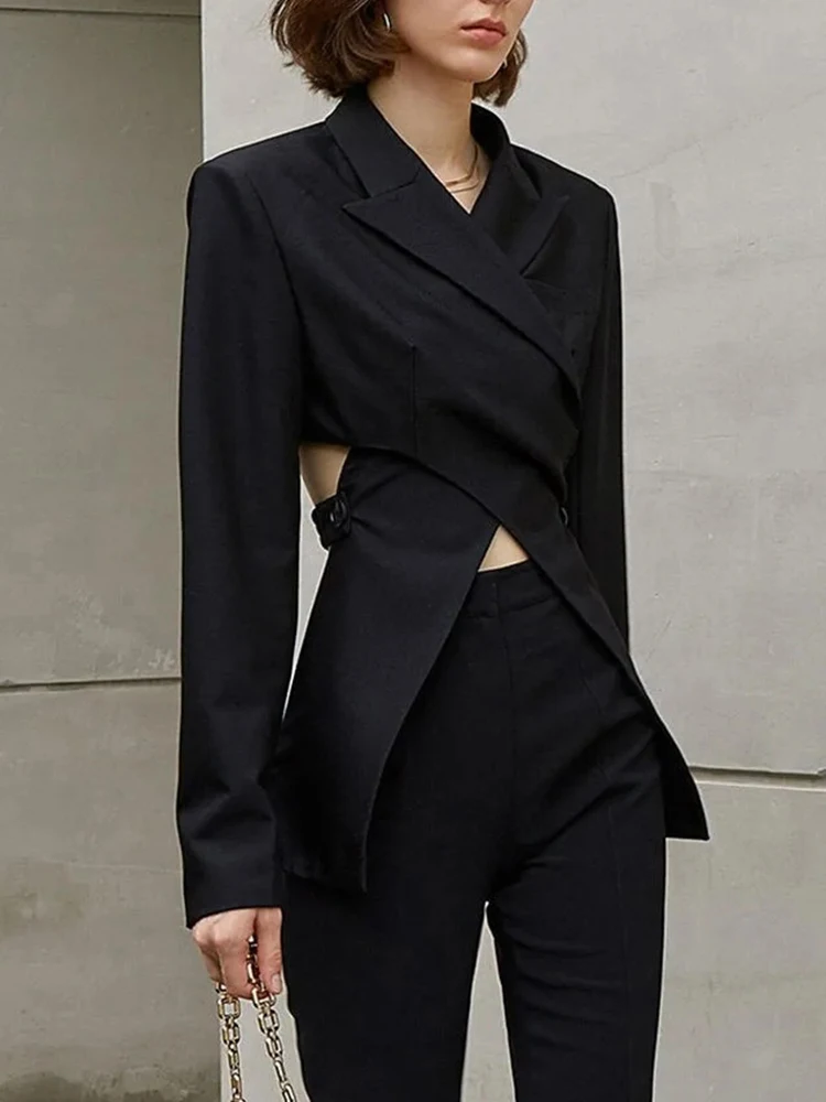 seksowna marynarka klubowa dla kobiet z odkrytymi plecami rozciągliwa dopasowana długim rękawem patchworkowa