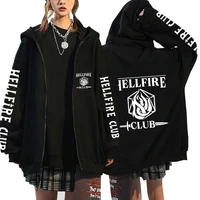 stranger things hellfire club jackets anime hoodies zip jacket cartoon sweatshirts custom streetwear long sleeve unisex hoodies