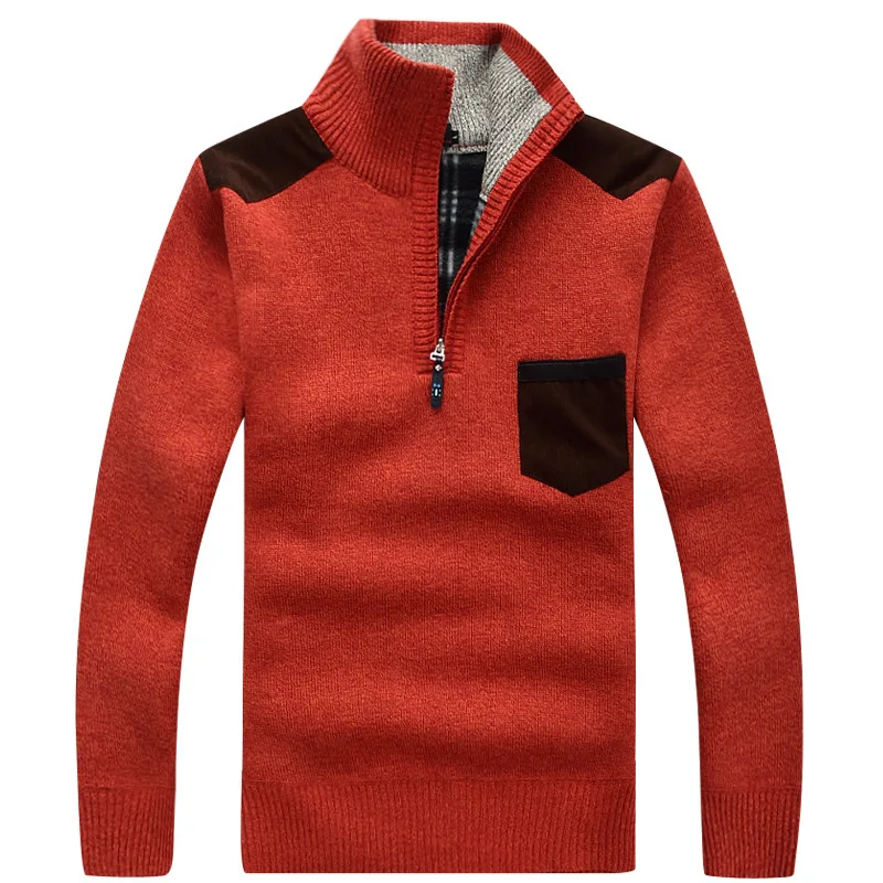 

Winter Men's Turtleneck Sweater Half Zip Fleece Knitted Wool Pullover Long Sleeve Pocket Casual Male Thick Clothing for Autumn