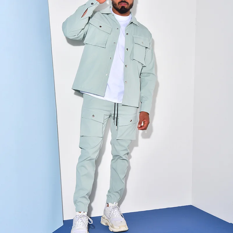 

2023New Style Sells Well Spring Street Dress Men's Two Piece Set Autumn Fashion Jacket and Pocket Pants Set Fashion Slim Fit Set