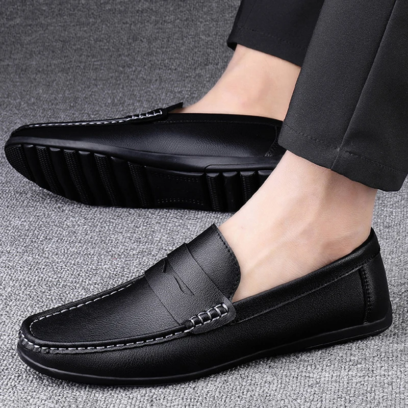 

2022 Men's Pu Leather+Microfiber Leather Shoes 38-47 Soft Anti-slip Outdoor Man Casual Leather Flat Shoes