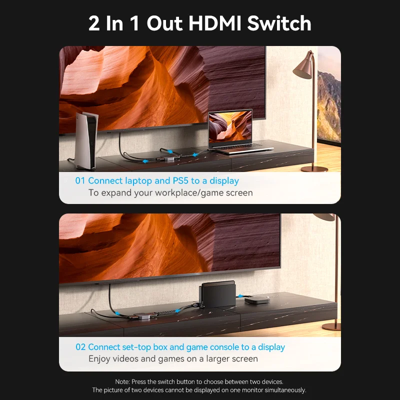 Vention HDMI Switcher 8K Bi-Direction 2.1 Switch 1x2/2x1 Adapter 2 in 1 Out Converter for PS4/5 Xiaomi TV Box Splitter