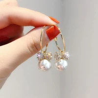 pendientes finos de perlas de gota de agua para mujer aretes colgantes de metal brillante dulce coreano joyer%c3%ada 2020