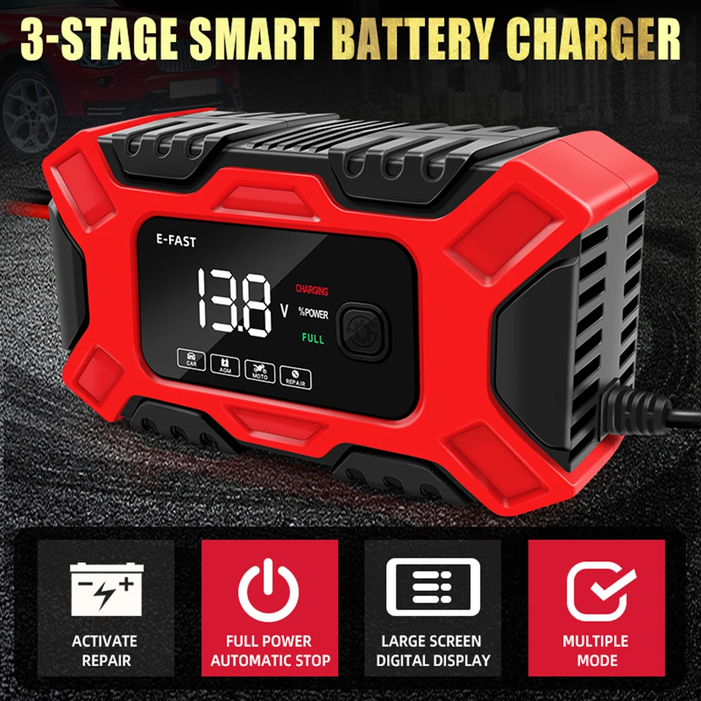 12V Automatic Smart Charger For AGM/GEL Battery Car Motorcycle Repair Battery Battery Maintenance Device Car Battery Charger