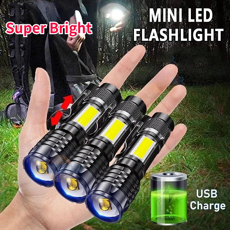 

4PCS Portable USB Rechargeable LED Flashlight Zoom Torch Lantern 3 Lighting Modes Outdoor Camping Light Mini LED Flashlights
