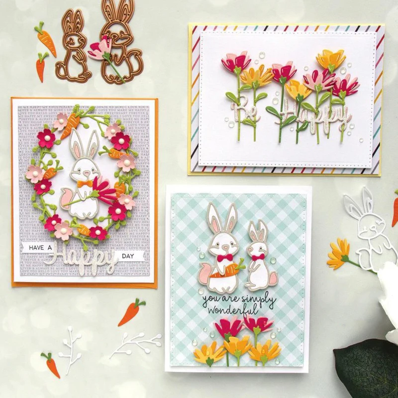 

2022 г., набор для вырезания кроликов и цветов, резак для тиснения «сделай сам», резак для бумаги, карточек, скрапбукинга