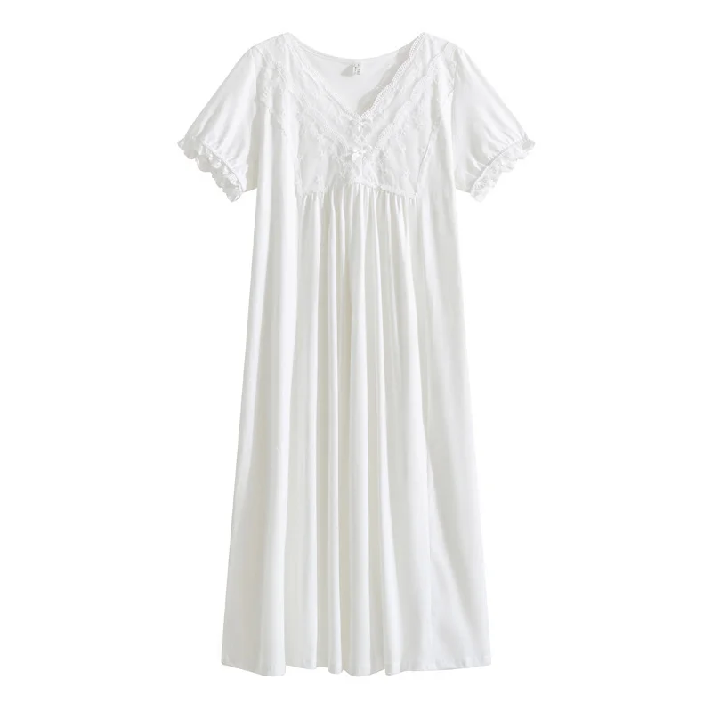 Short sleeved nightdress women's new cotton loose summer V-neck palace Princess sweet home pajamas