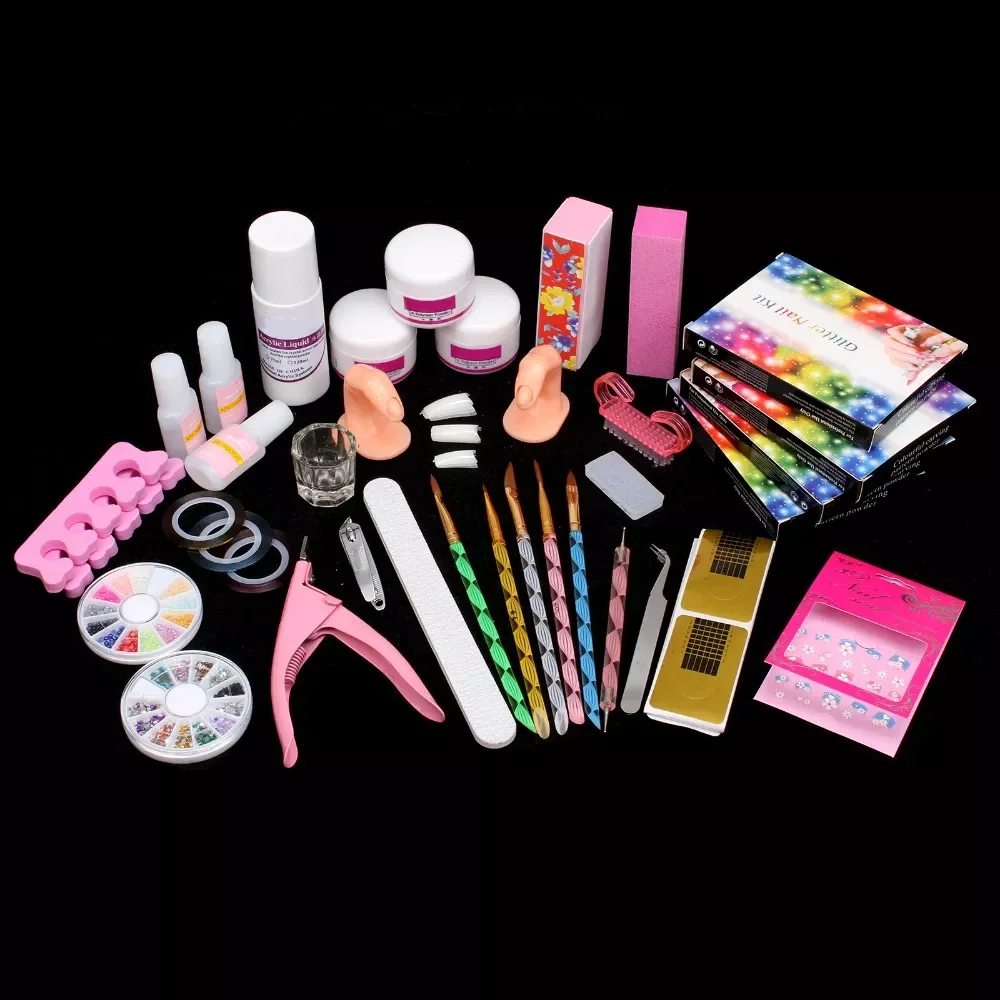 

NEW2023 28 в 1 акриловая жидкая щетка для ногтевого дизайна, клей, акриловая пудра, буферный блок, набор инструментов для украшения ногтей