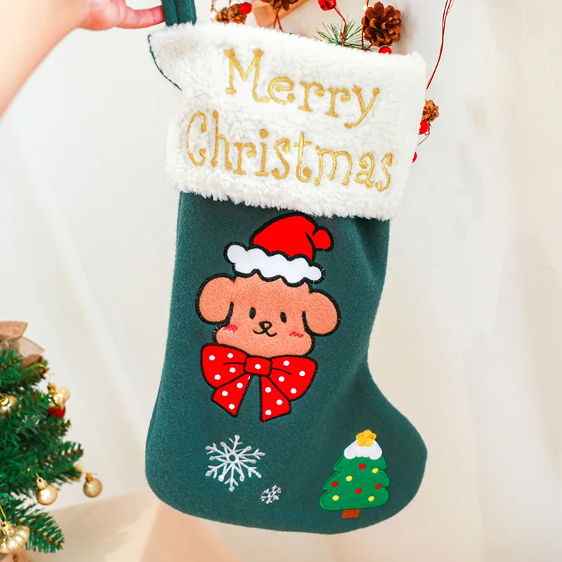 Pet Toy Bag Christmas Socks for Small Dog Cat Embroidered Cartoon Pouch New Year Gift Bag for Dogs