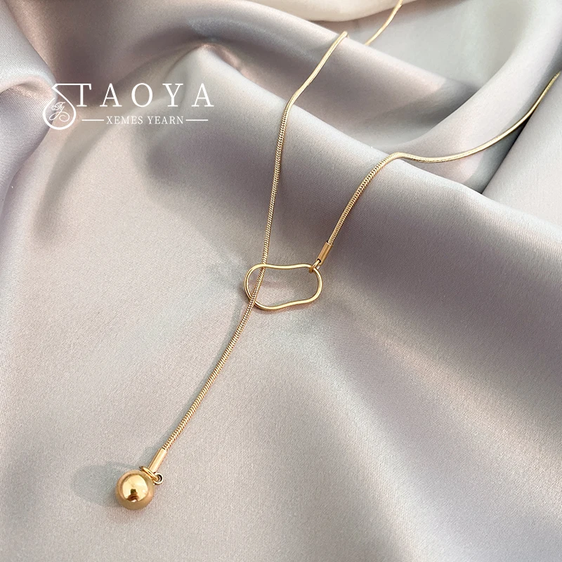 

2023 New Goth Geometric Simple Metal Ball Pendant Stainless Steel Necklace For Women's Temperament Long Necklace Fashion Jewelry