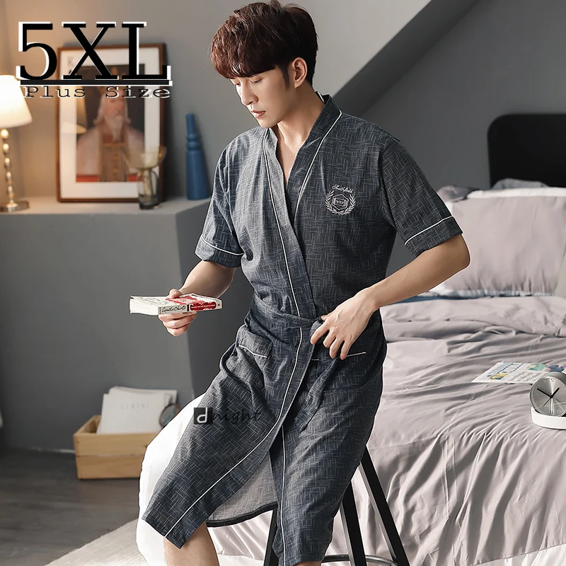 

Men's Robe Nightgown Silk Satin Kimono Bathrobe Gown Sleepwear Plus Oversized Home Dressing Gown 4XL 5XL Shorts Sets Pajamas