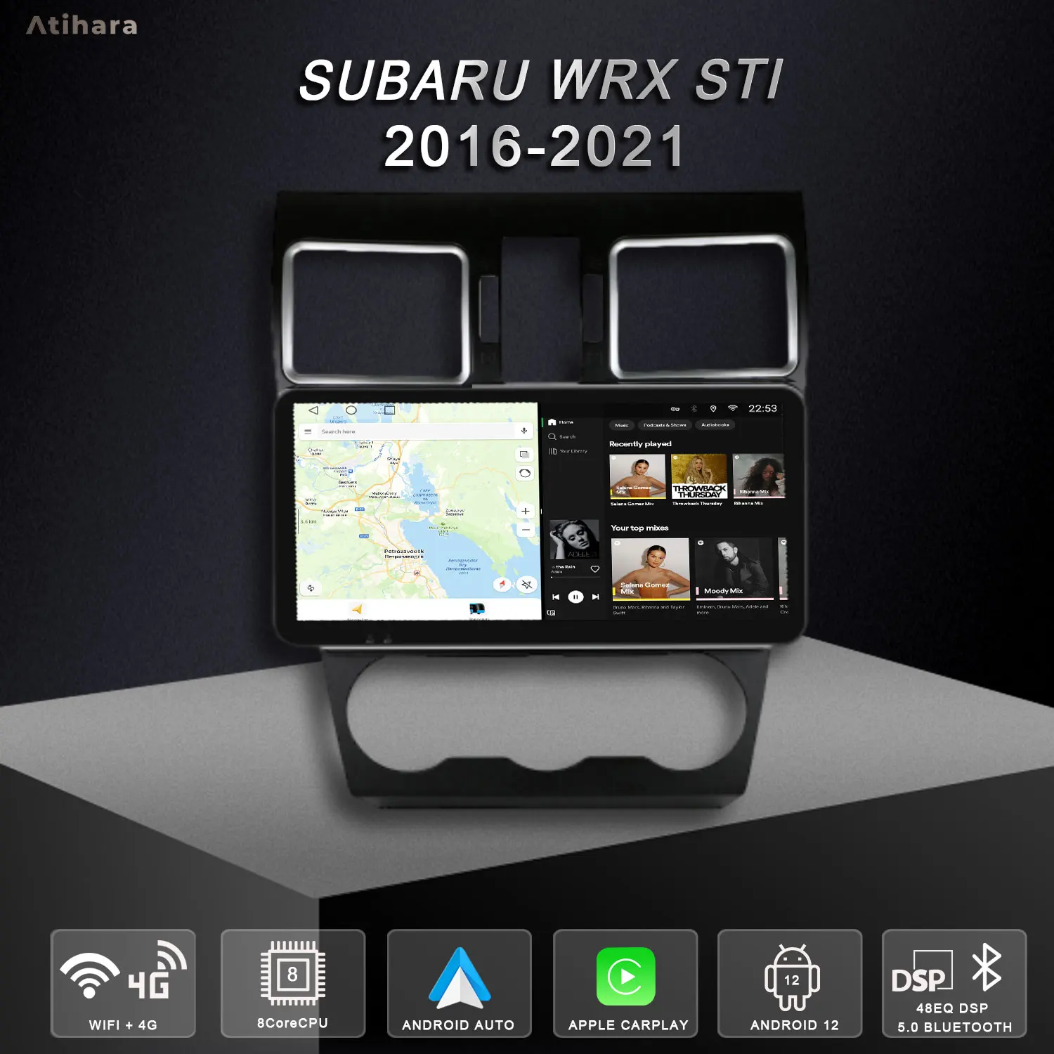 Atihara 10 33 &quotHD автомобильный радиоприемник Carplay Android Auto для Subaru WRX STI 2016-2021 WIFI + 4G AM/FM RDS