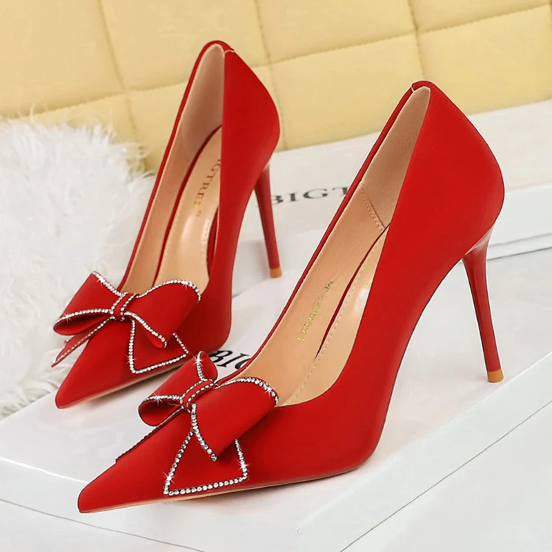 Туфли BIGTREE женские с заостренным носком шелковая обувь супер высокий каблук 10 см