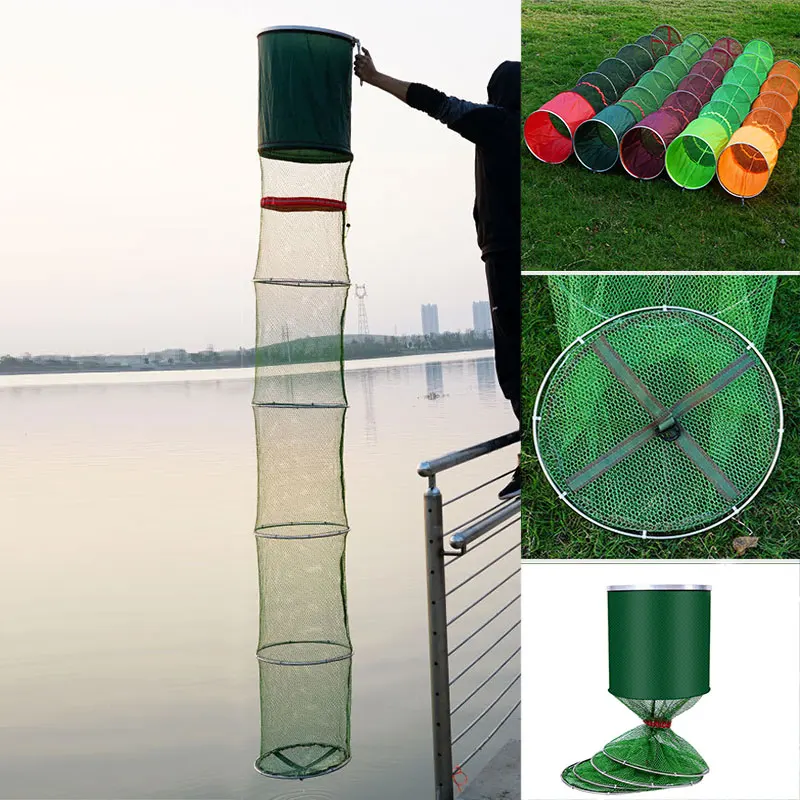 

1.5m/2m/3m Fishing Net Nylon Durable Aluminum Can Be Folded Fishing Cage Tool Steel Ring Double Ring Positioning