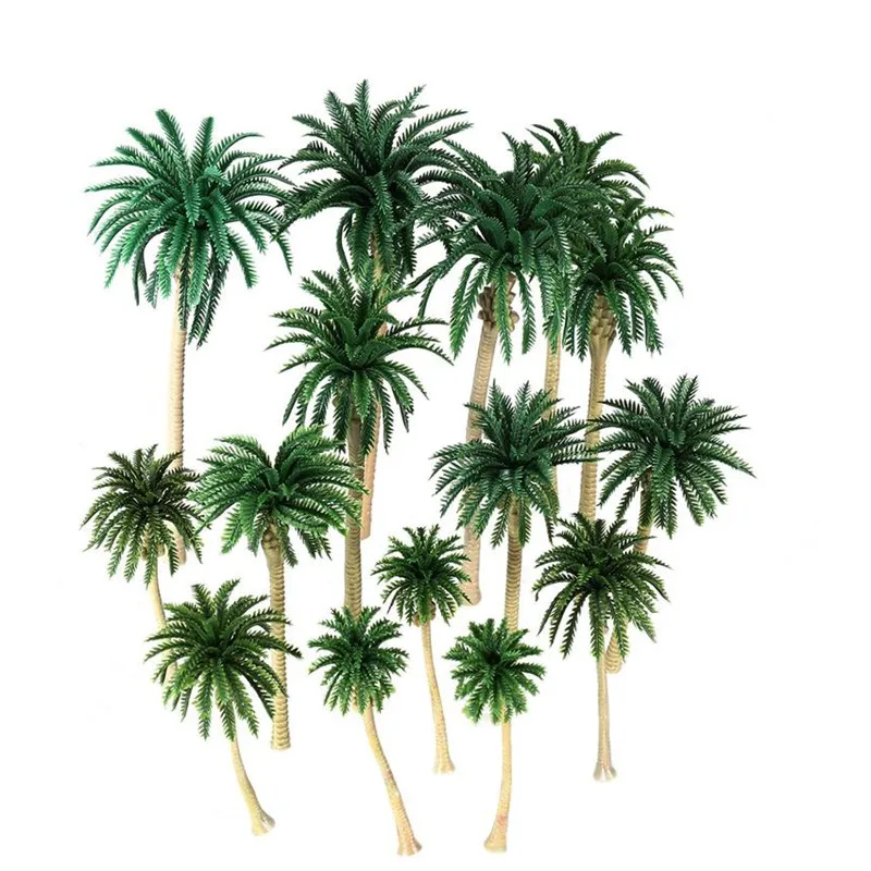 

15pcs Plastic Palm Tree Diorama Scenery Model Artificial Plant Simulation Coconut Tree Sand Table Model Tactical Prop Home Decor