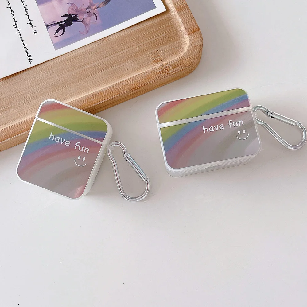 

Gradient Rainbow Cute Smiley Earphone Case For Apple AirPods Pro Soft Cover For Air Pods 1 2 3 Luxury Headset Protection Cover