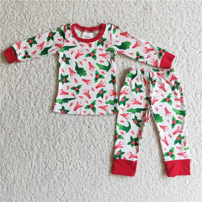 

6 C9-19 Kids Clothing Boys Long Sleeve Top With Pants Cartoon Pajamas Milk Silk
