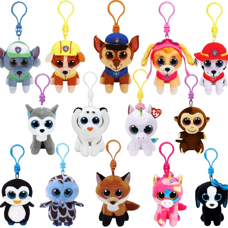 10CM Ty Big Eyes Beanie Babies Plush Animal Keychain Dog Fox Pendant Unicorn Penguin Monkey Backpack Ornaments Children Gift - купить по
