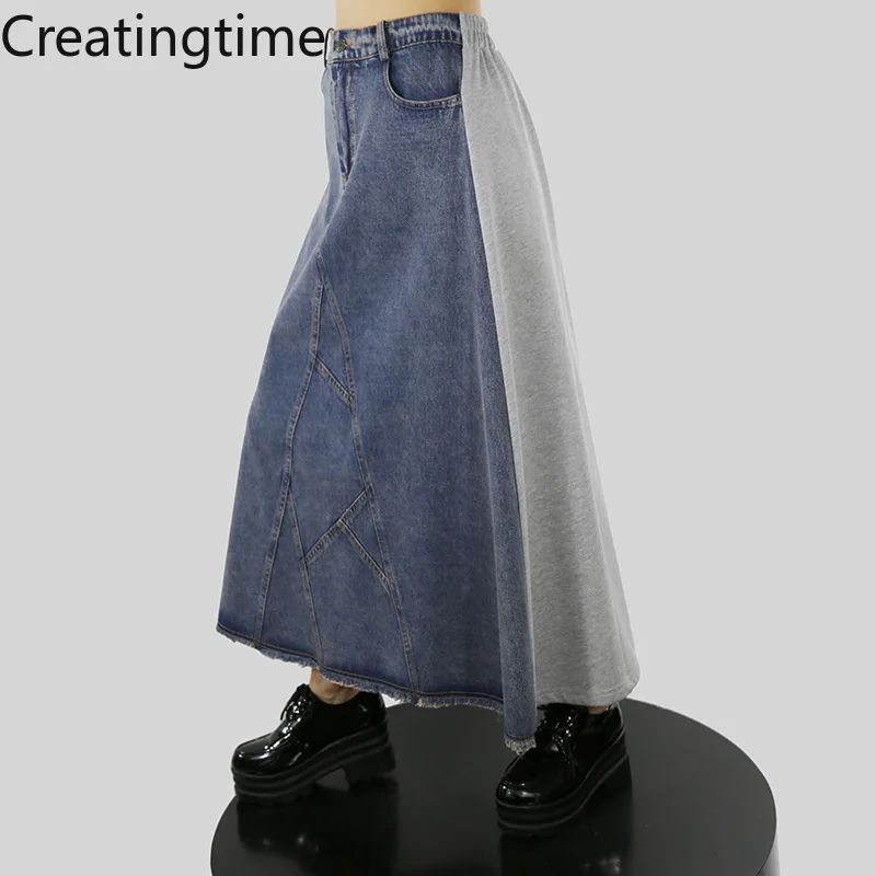 

Женская джинсовая юбка Creatingtime, трапециевидная юбка с косым карманом и высокой талией, модель GA168 в уличном стиле на весну, 2022