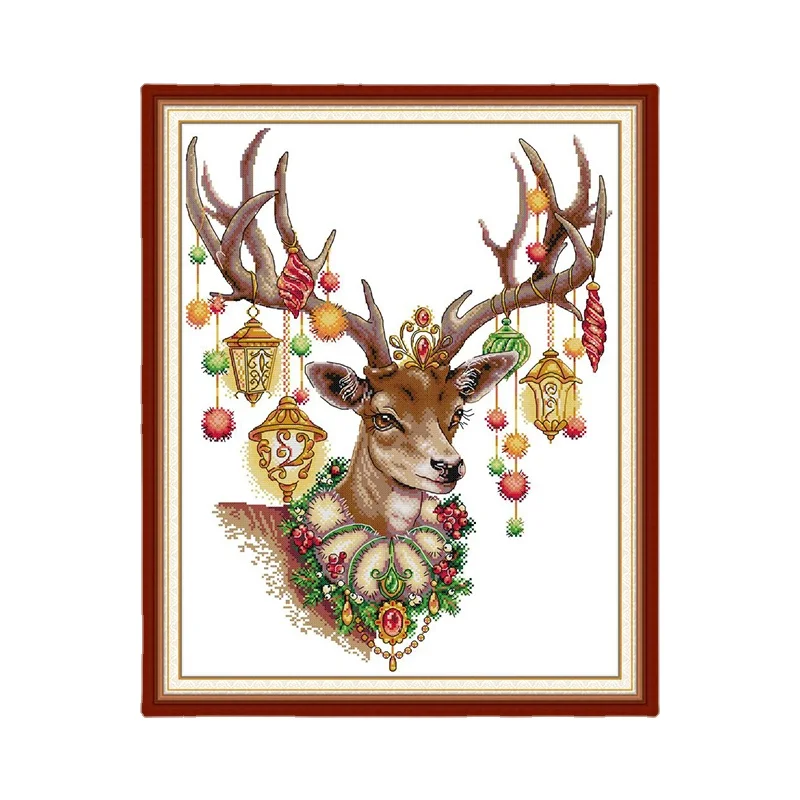 

Joy Sunday Antlers Cross Stitch Fabric for Embroidery Kit DMC DIY 14CT 11CT Printed Canvas Counted Cross Stitch for Needlework