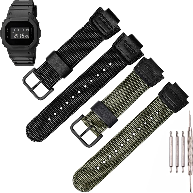 16mm Nylon Leather Strap Suitable for Casio DW5600 GA110 GA2100 AWG-M100 GA-700 Men's Outdoor Sports Watch Band Accessories