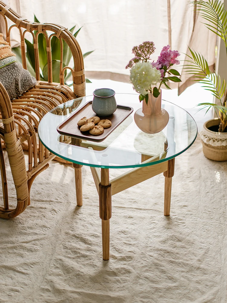 Juhan Light Роскошный Белый Воск Массив Дерева Круглый Низкий Стол Гостиная Чай Досуг